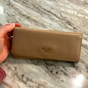 Prada Tan Saffiano Leather Long Wallet